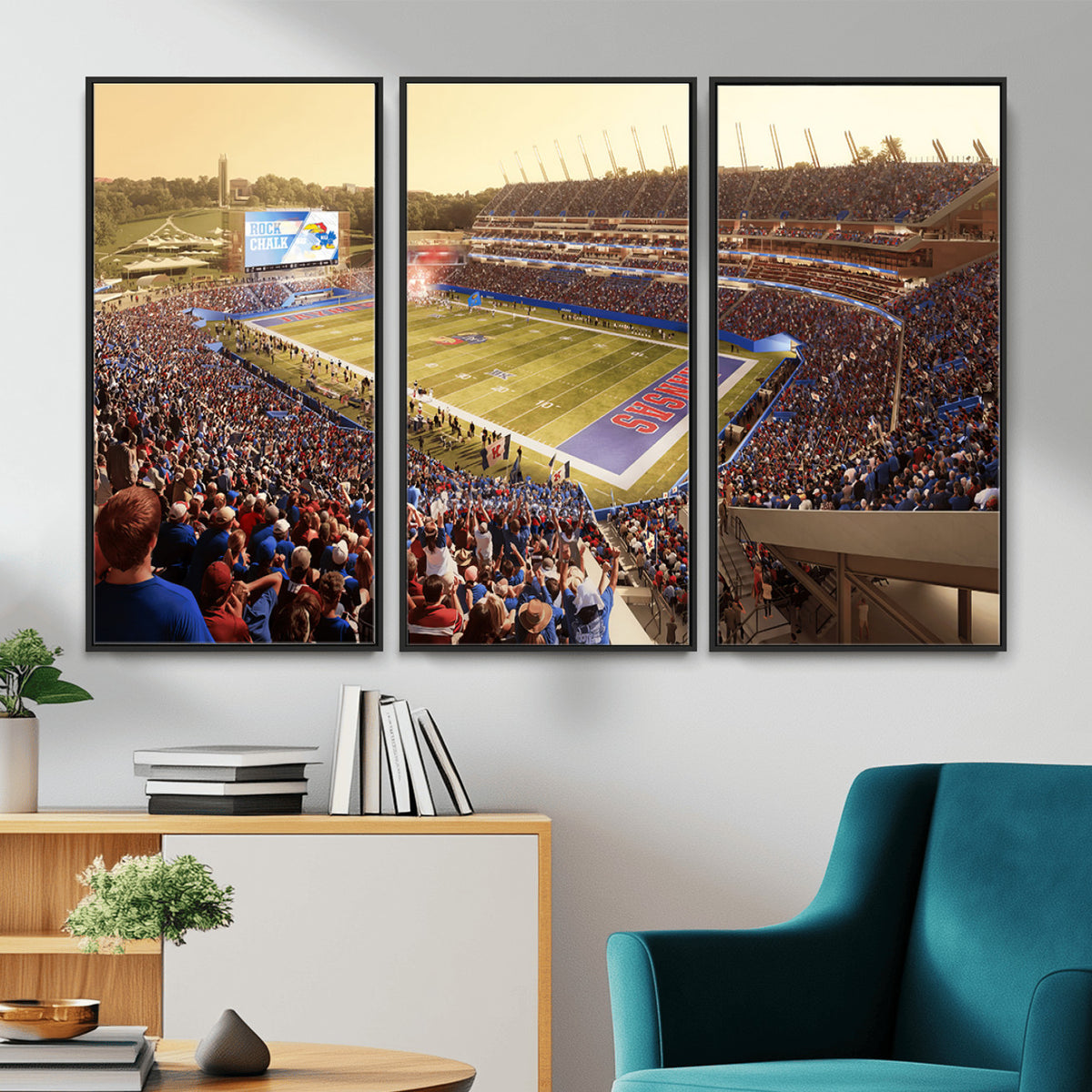 71731-MGV-CV-36X24 - University of Kansas Jayhawks Football Team Print - Lawrence Kansas Memorial Stadium Wall Art Canvas