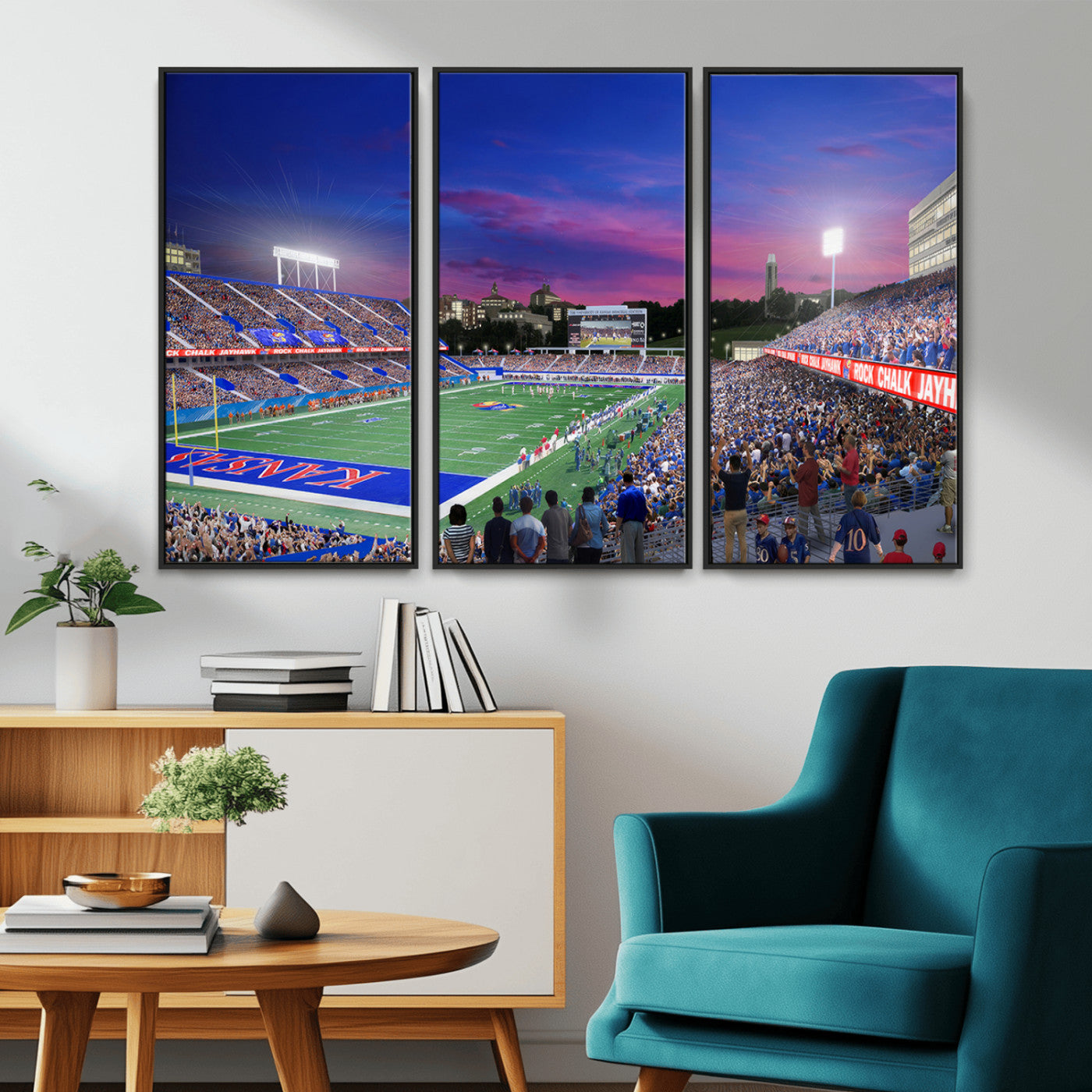 MGV-FC-48X32-3P - University of Kansas Jayhawks Football Team Print Canvas- Lawrence Kansas Memorial Stadium Wall Art