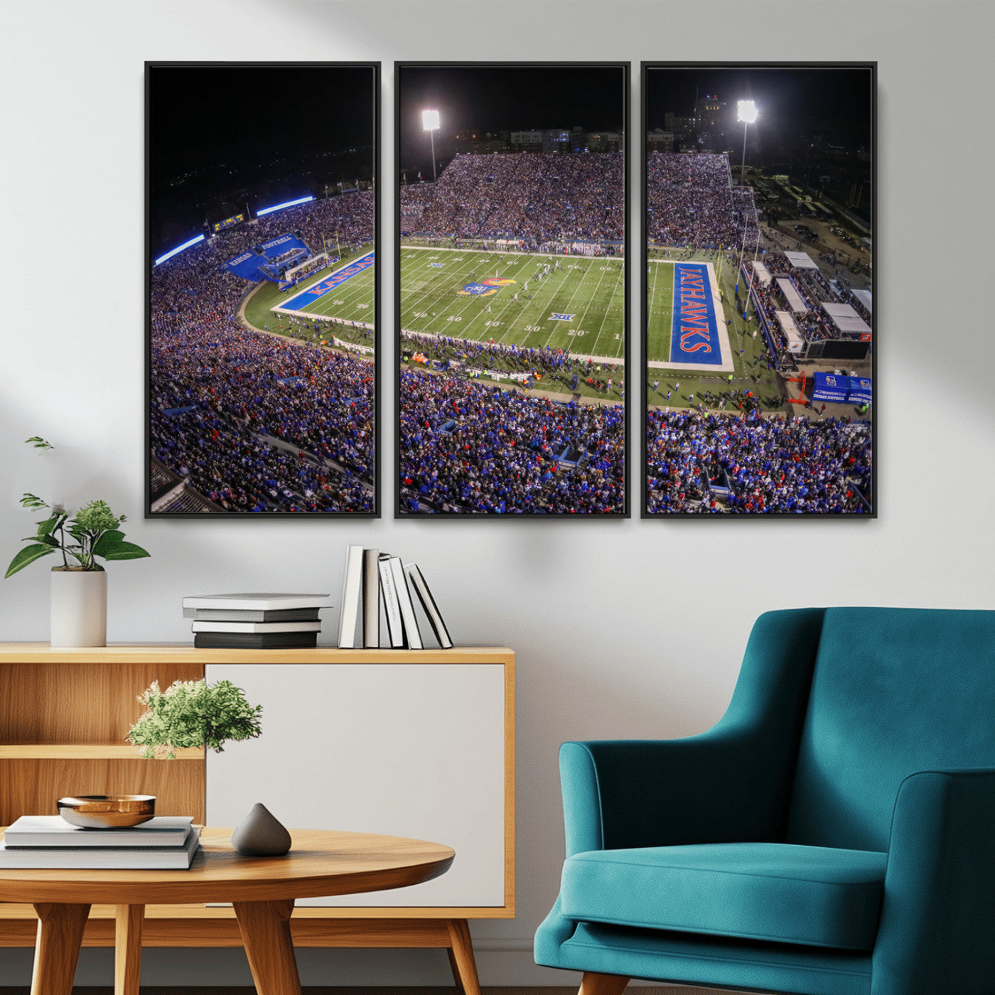 MGV-FC-48X32-3P - University of Kansas Jayhawks Football Team Print - Lawrence Kansas Memorial Stadium Wall Art Canvas