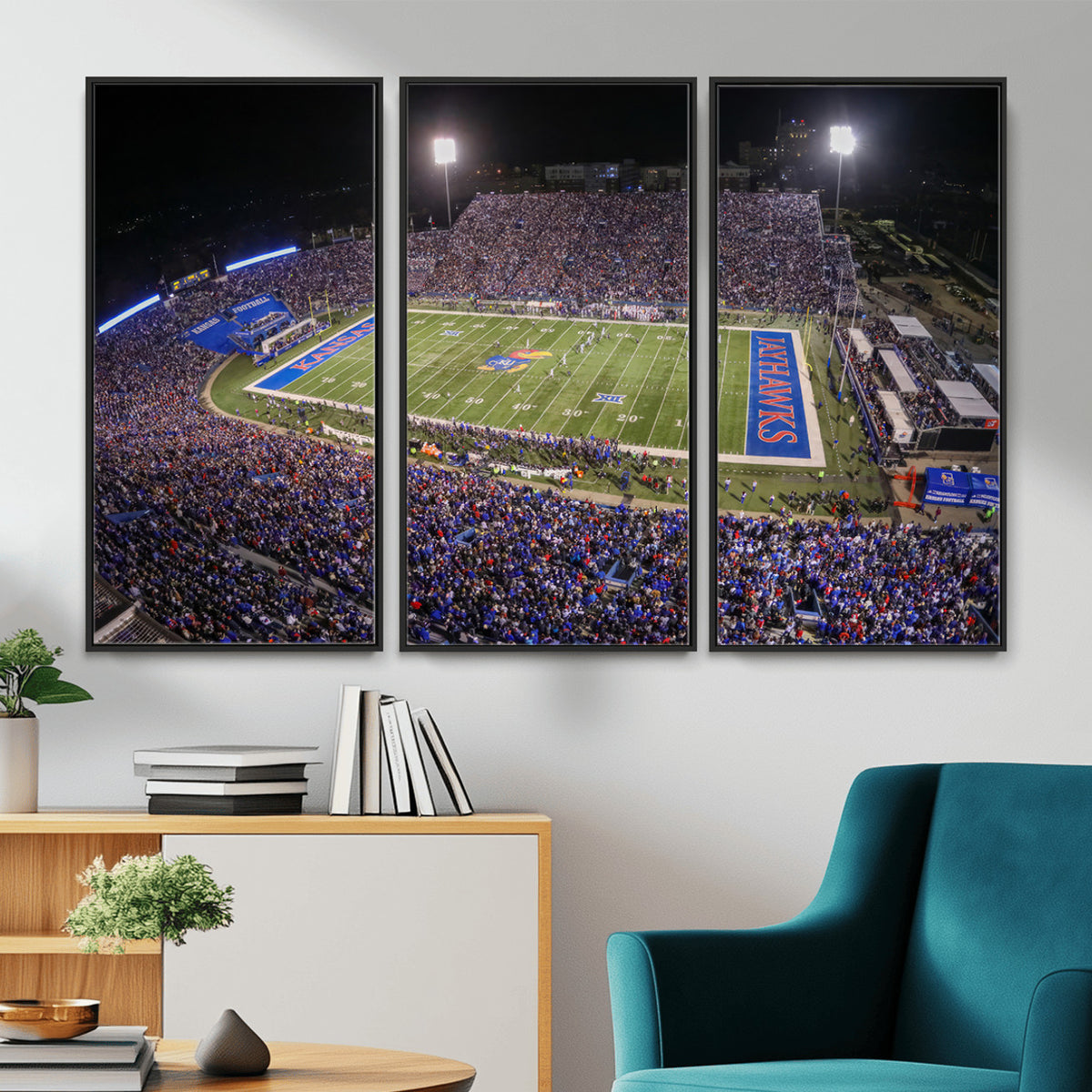 69760-MGV-CV-36X24 - University of Kansas Jayhawks Football Team Print - Lawrence Kansas Memorial Stadium Wall Art Canvas
