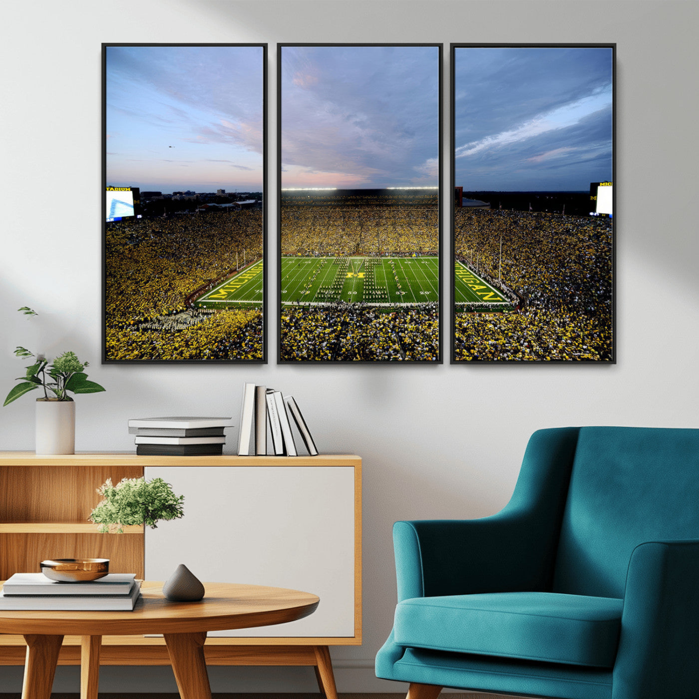 MGV-FC-48X32-3P - University of Michigan Wolverines Football Team Print - Ann Arbor Michigan Stadium Wall Art Canvas