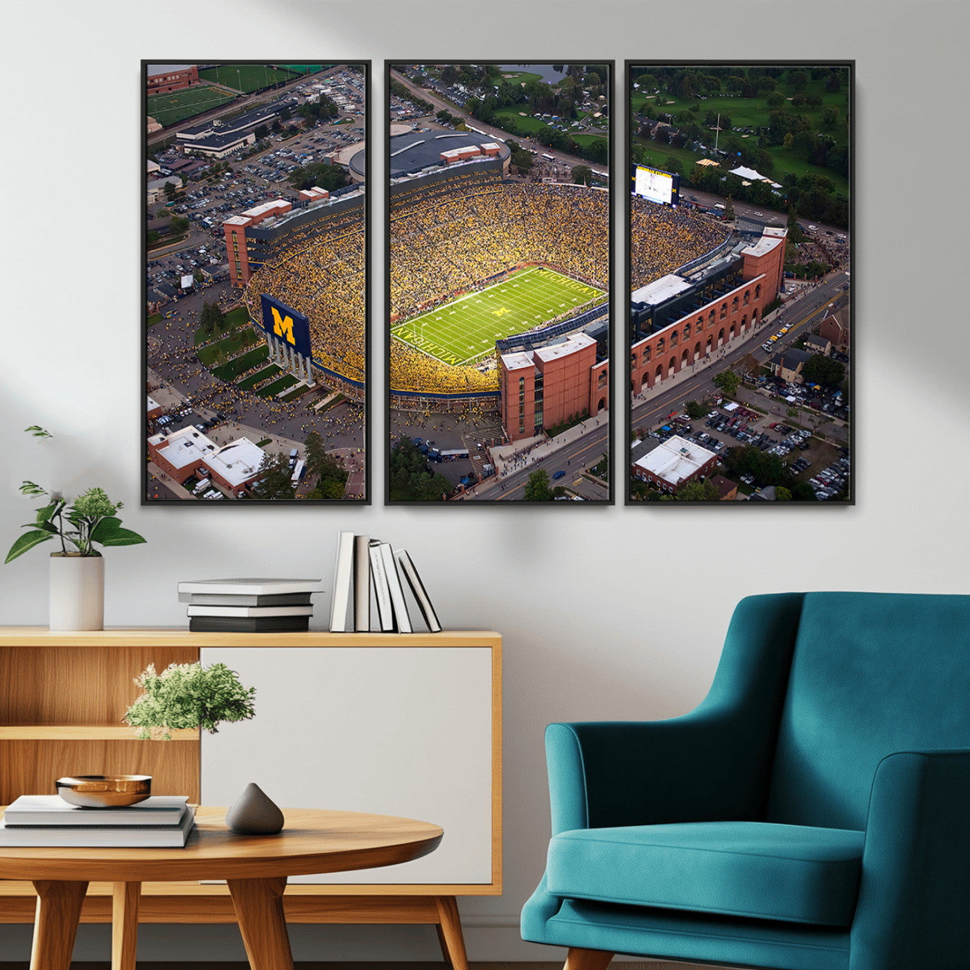 MGV-FC-48X32-3P - University of Michigan Wolverines Football Team Print - Ann Arbor Michigan Stadium Wall Art Canvas