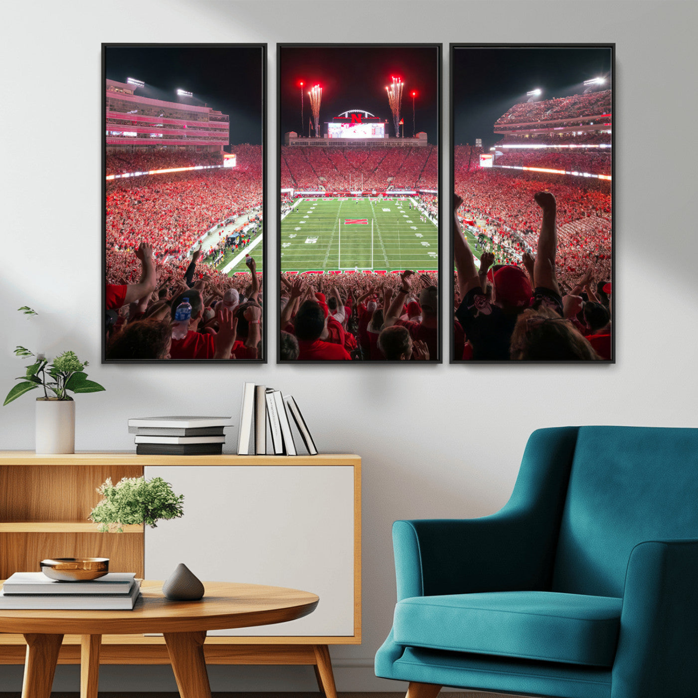 MGV-FC-48X32-3P - University of Nebraska Cornhuskers Football Team Print - Lincoln Memorial Stadium Wall Art Canvas
