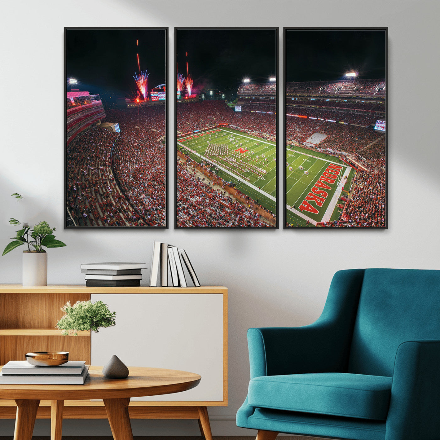 MGV-FC-48X32-3P - University of Nebraska Cornhuskers Football Team Print - Lincoln Memorial Stadium Wall Art Canvas