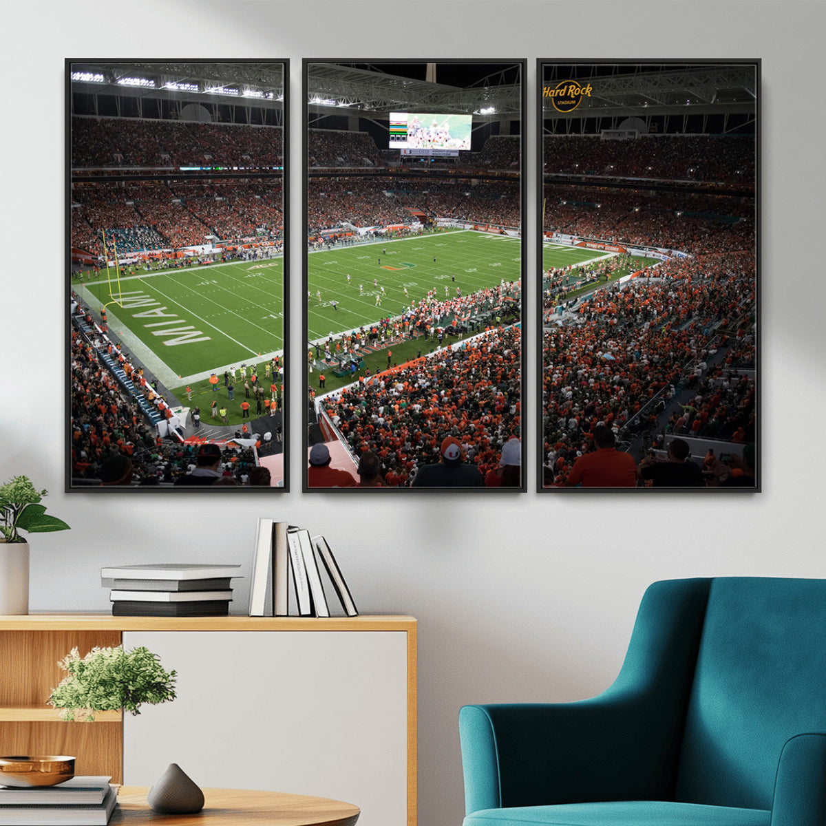 33698-PAN-FL-20X10 - Miami Hurricanes Football Team Print Canvas- Miami Hard Rock Stadium Wall Art Canvas Print