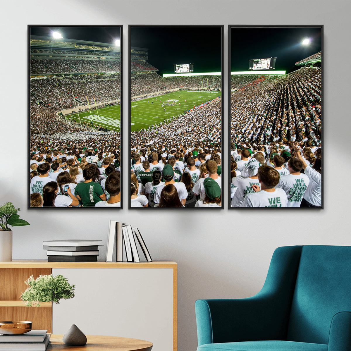 30457-PAN-FL-20X10 - Michigan State Spartans Football Canvas Print - East Lansing Spartan Stadium Wall Art Canvas Print