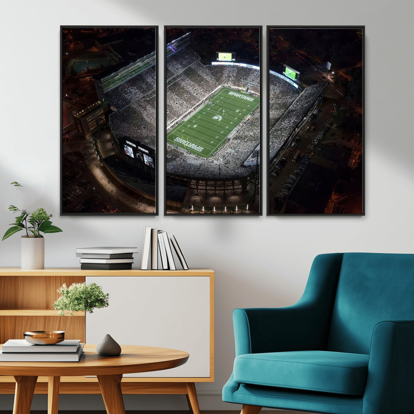 MGV-FC-48X32-3P - Michigan State Spartans Football Team Print - East Lansing Spartan Stadium Print Wall Art