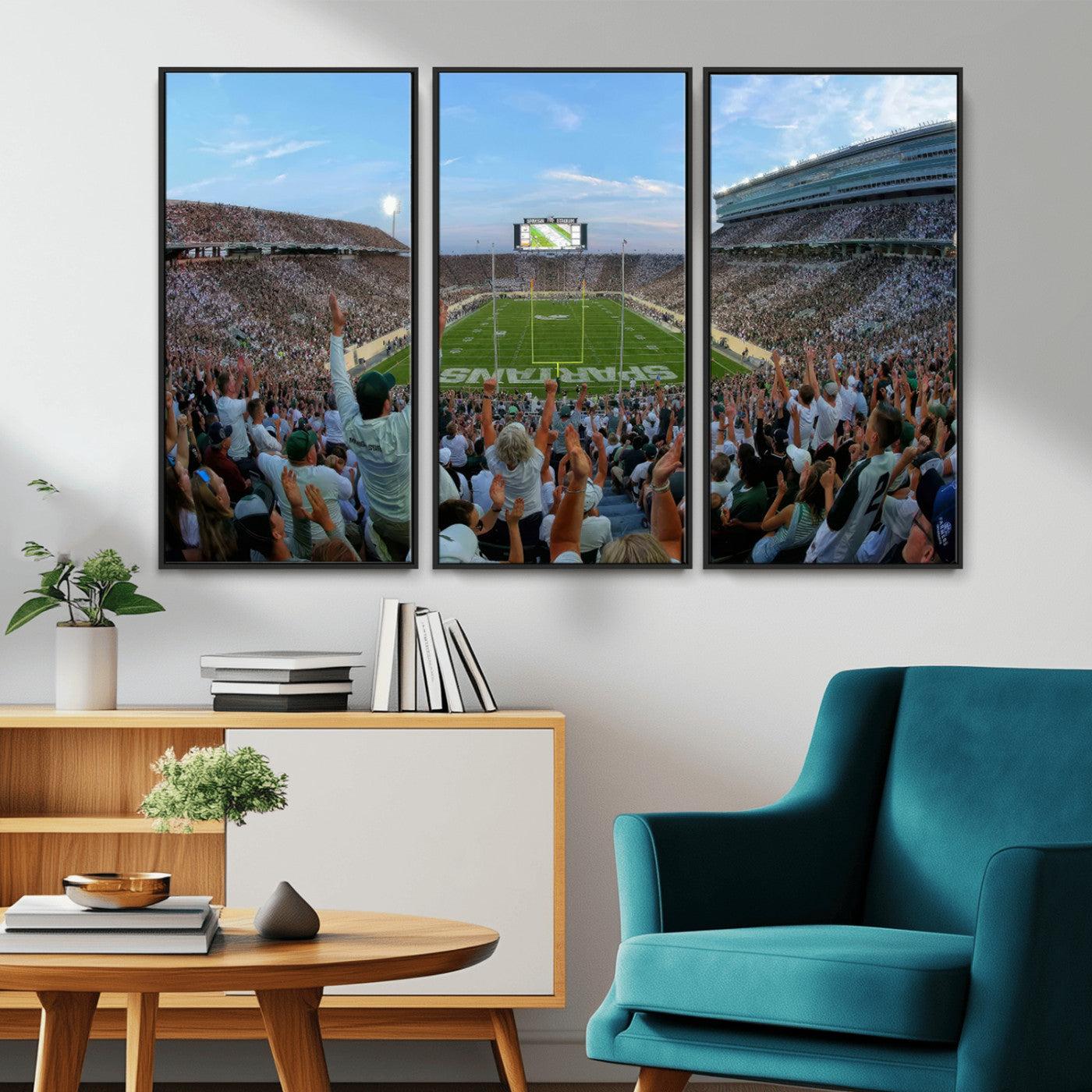 MGV-FC-48X32-3P - Michigan State Spartans Football Team Print - East Lansing Spartan Stadium Wall Art Canvas Print