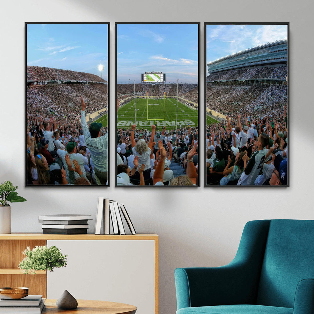 73105-PAN-FL-20X10 - Michigan State Spartans Football Team Art Print - East Lansing Spartan Stadium Wall Art Canvas Print