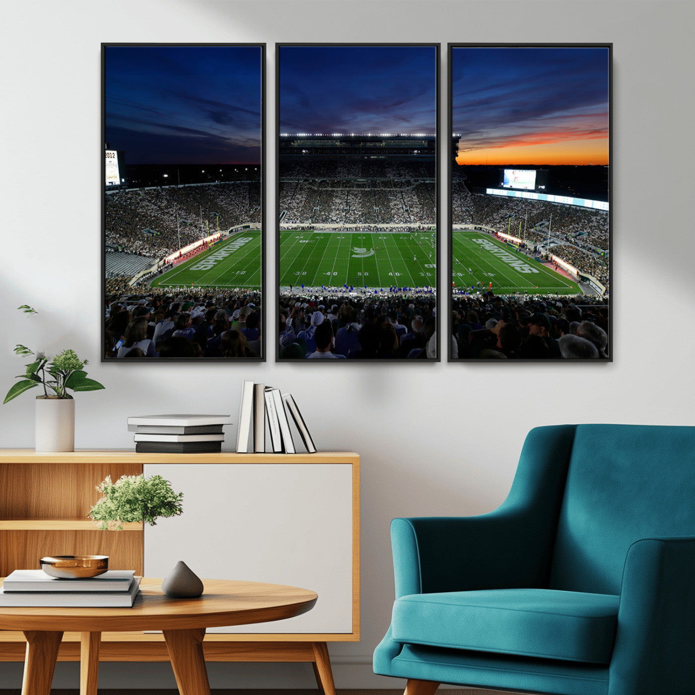 MGV-FC-48X32-3P - Michigan State Spartans Football Team Print - East Lansing Spartan Stadium Canvas Print