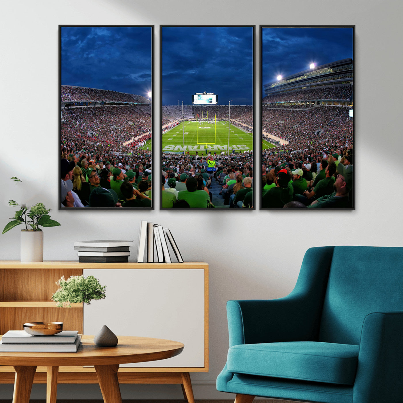 MGV-FC-48X32-3P - Michigan State Spartans Football Team Print - East Lansing Spartan Stadium Wall Art Canvas Print