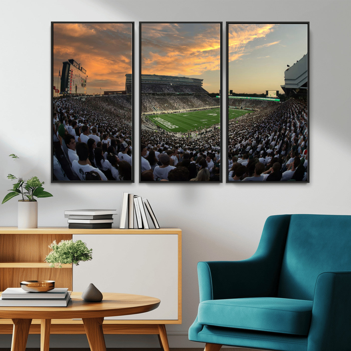 MGV-FC-48X32-3P - Michigan State Spartans Football Team Print - East Lansing Spartan Stadium Wall Art Canvas Print
