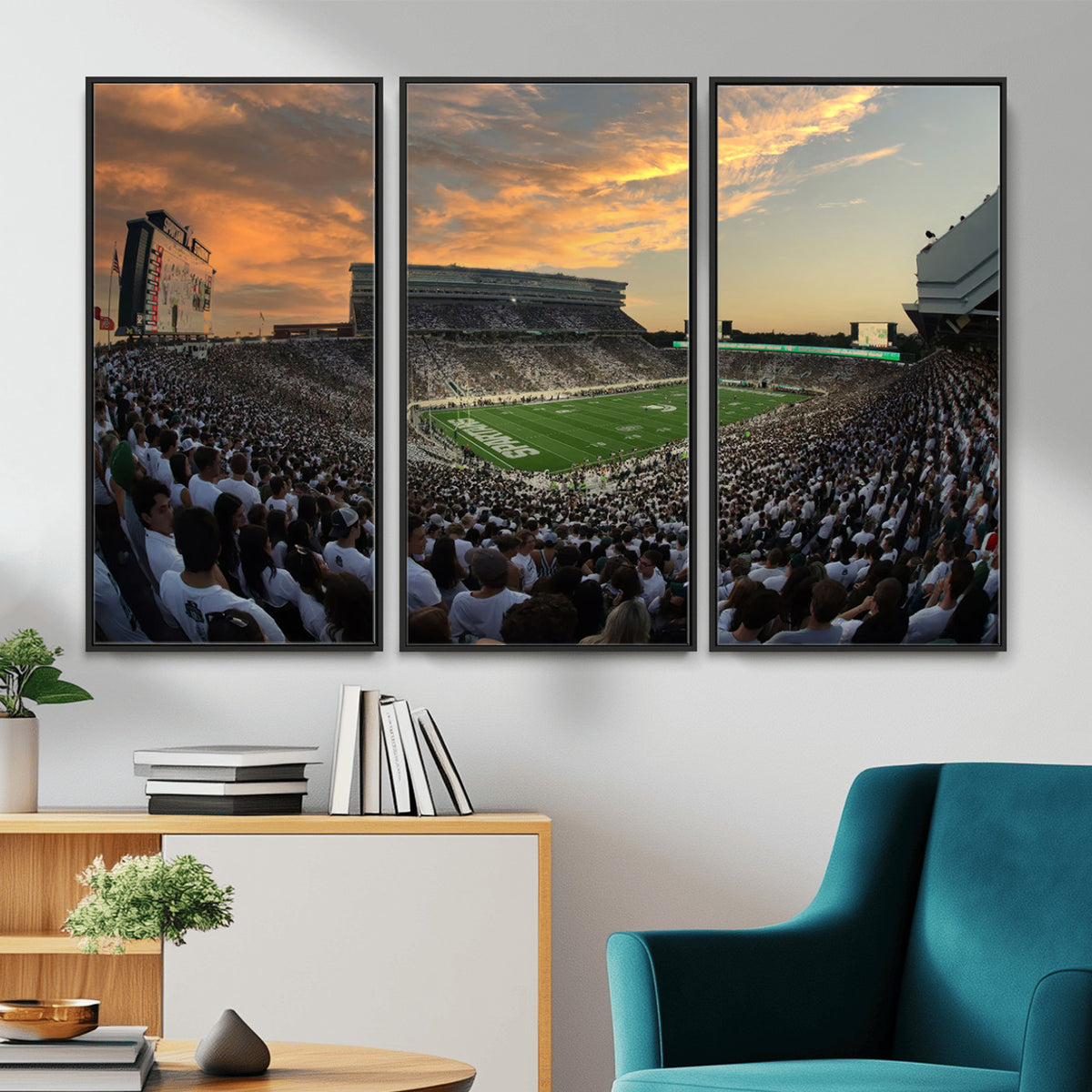 99155-PAN-FL-20X10 - Michigan State Spartans Football Team Print - East Lansing Spartan Stadium Wall Art Canvas Print