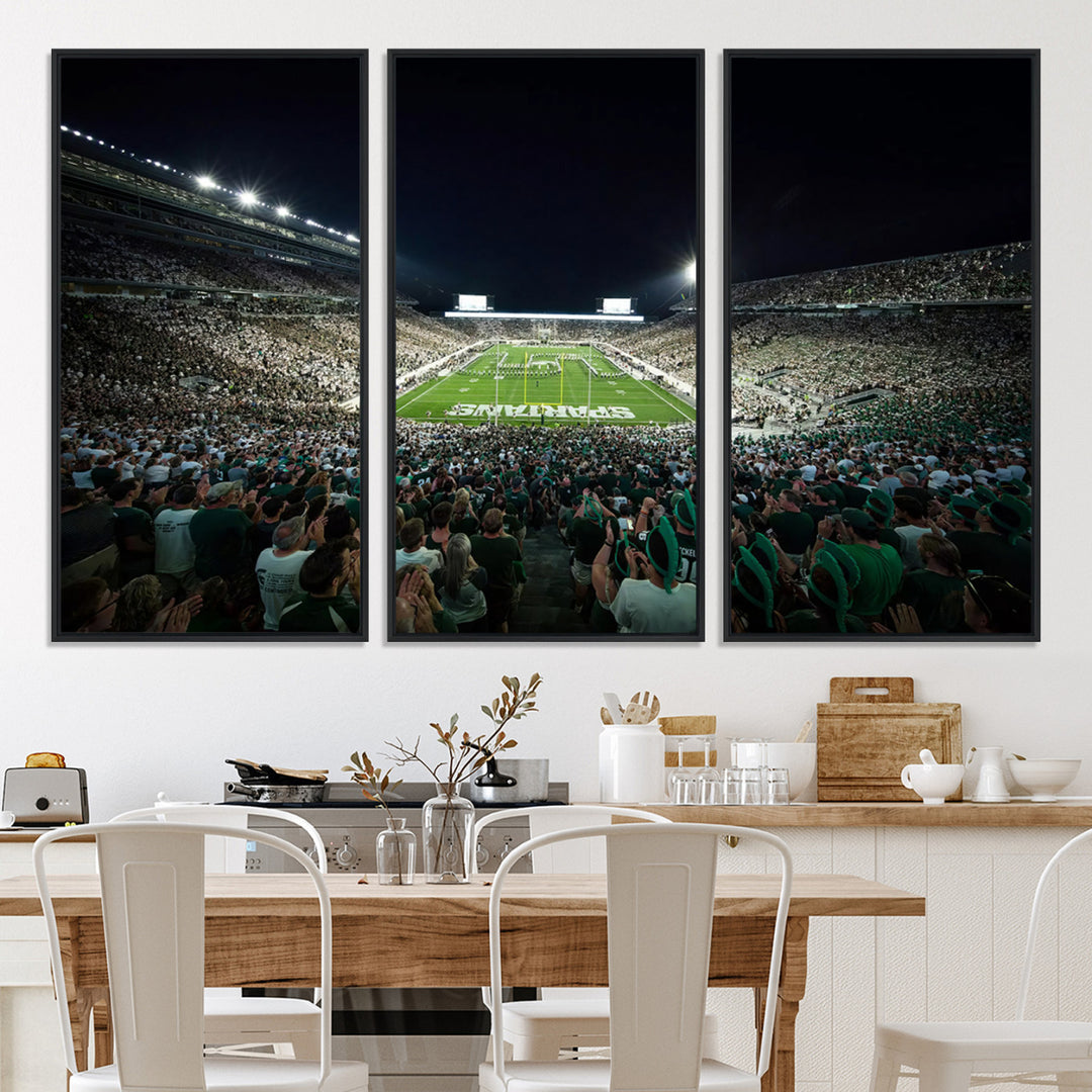 Michigan State Spartans Football Team Print - East Lansing Spartan Stadium Wall Art Canvas Print