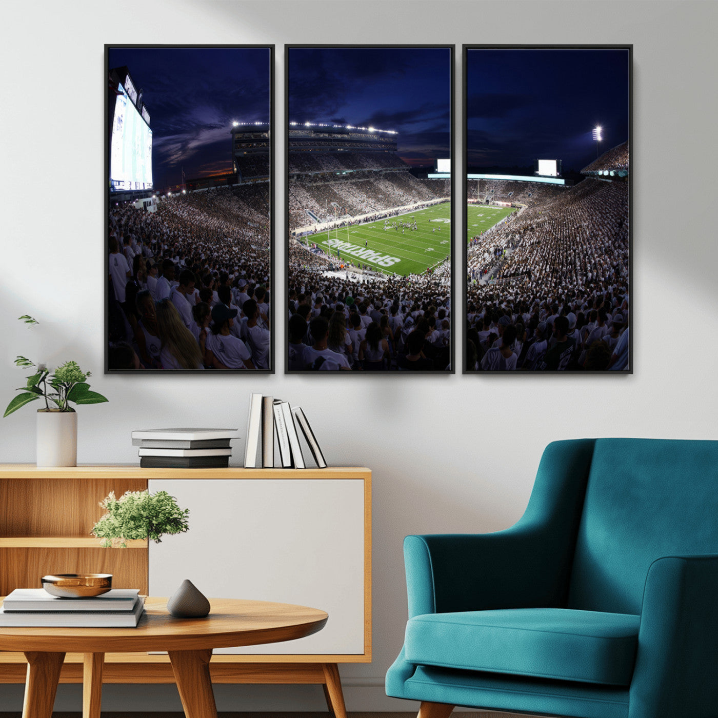 MGV-FC-48X32-3P - Michigan State Spartans Canvas, Framed Football Team Print - East Lansing Spartan Stadium Wall Art