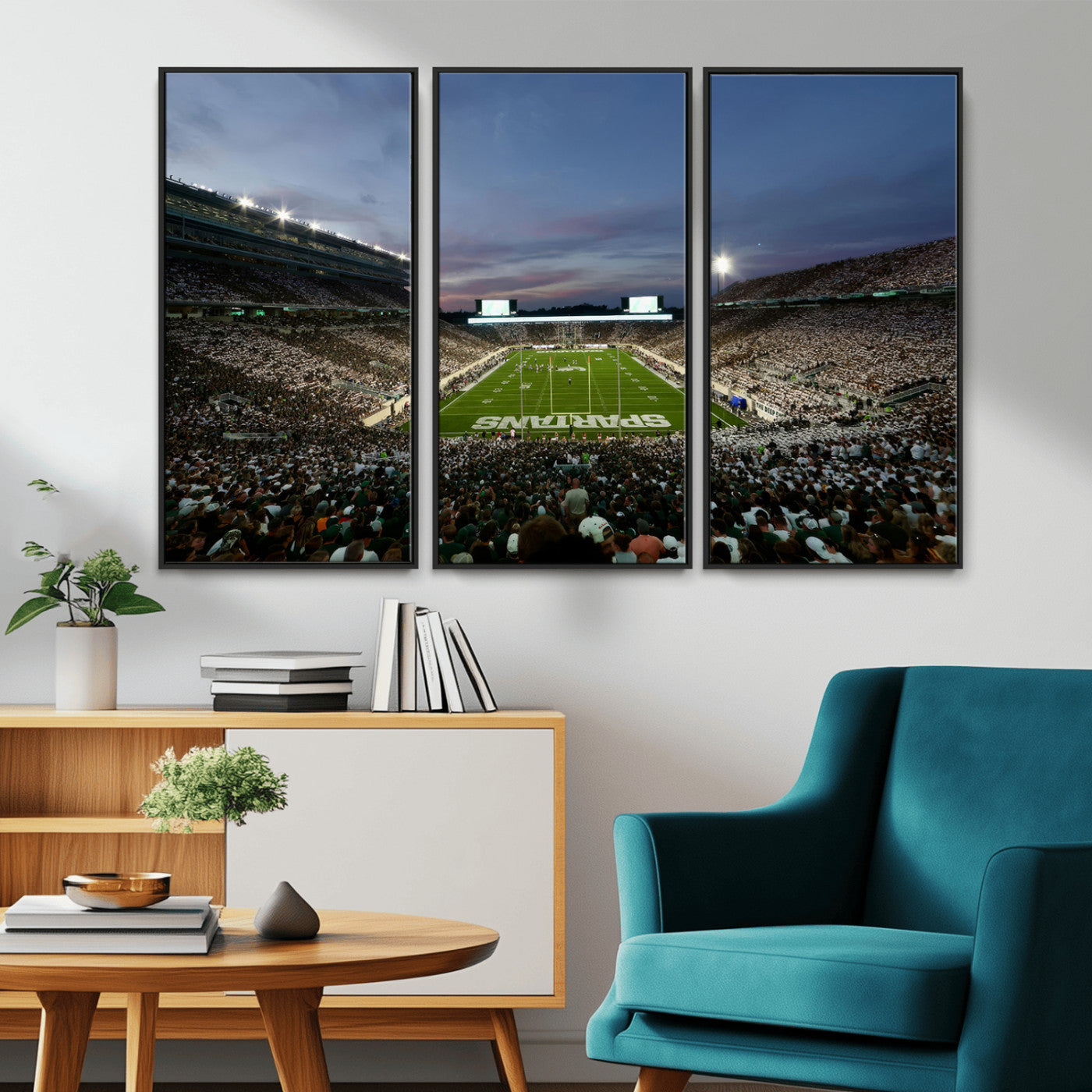 MGV-FC-48X32-3P - Michigan State Spartans Football Team Print - East Lansing Spartan Stadium Canvas Print