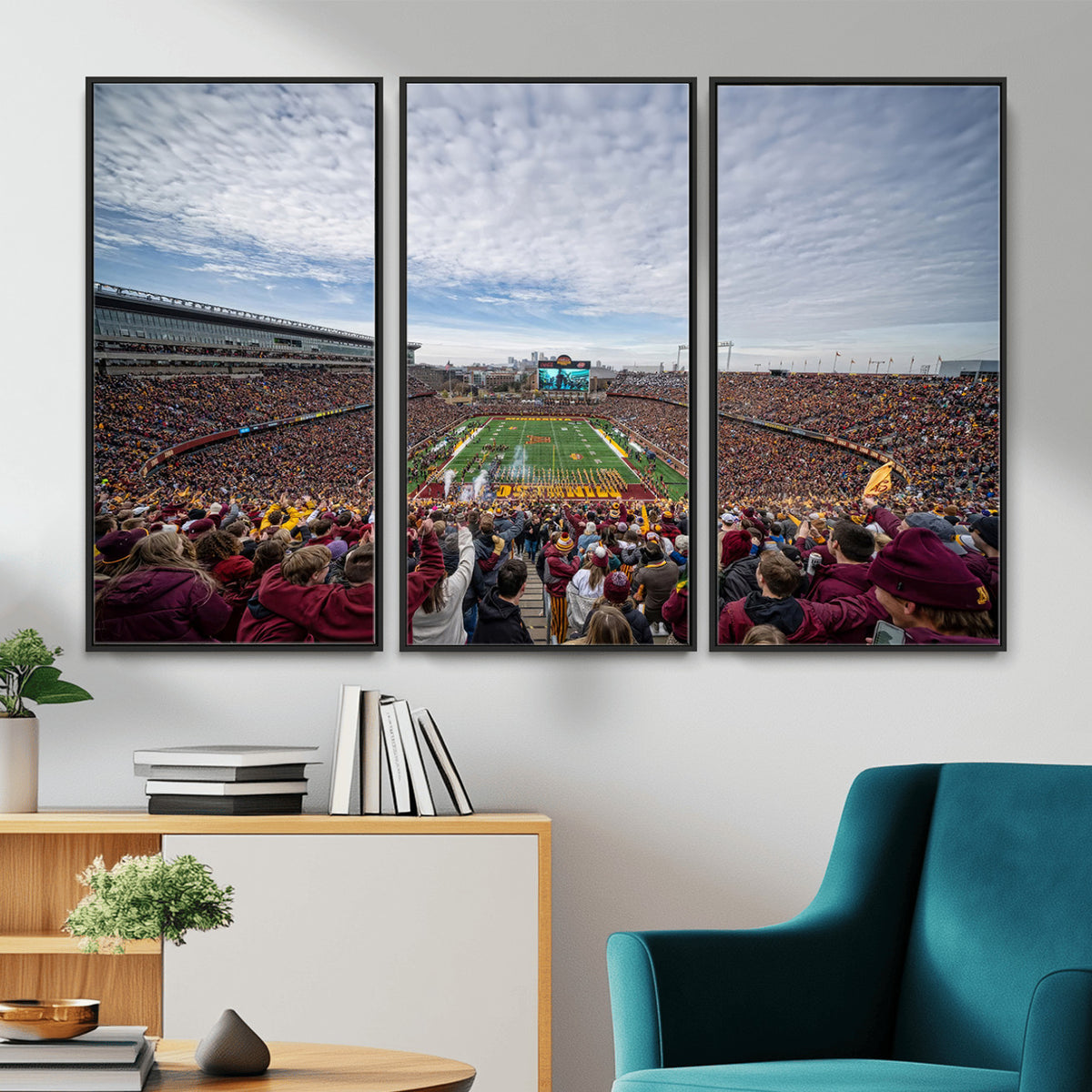 38459-PAN-FL-20X10 - University of Minnesota Golden Gophers Football Team Print - Minneapolis Huntington Bank Stadium Art