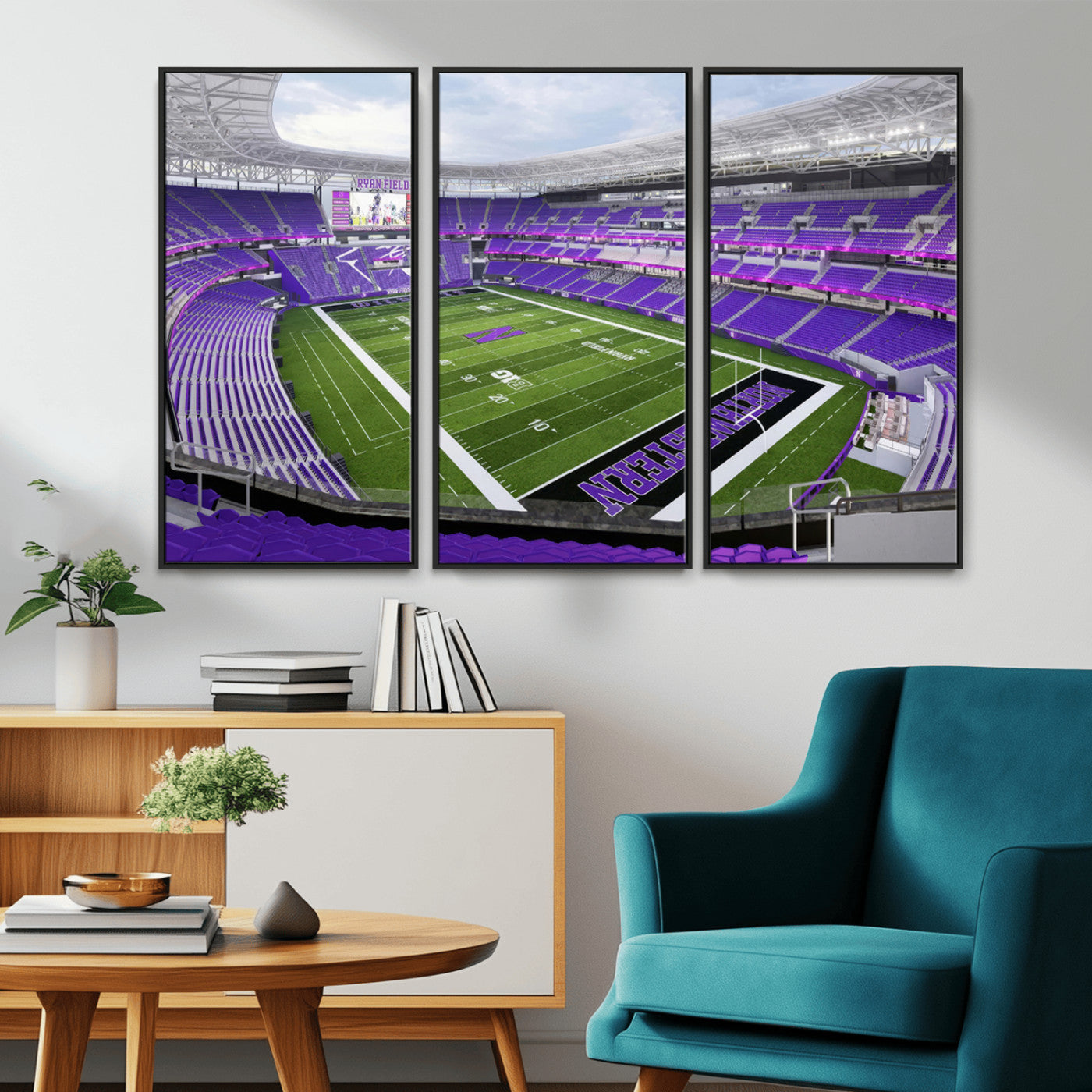 MGV-FC-48X32-3P - Northwestern University Wildcats Football Team Print - Evanston Ryan Field Wall Art Canvas Print