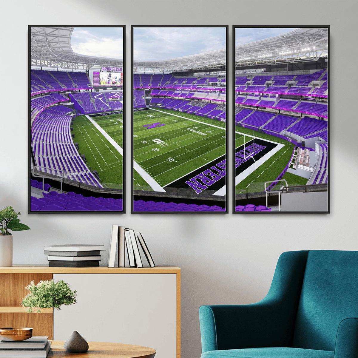 49190-MGV-CV-36X24 - Northwestern University Wildcats Football Team Print - Evanston Ryan Field Wall Art Canvas Print