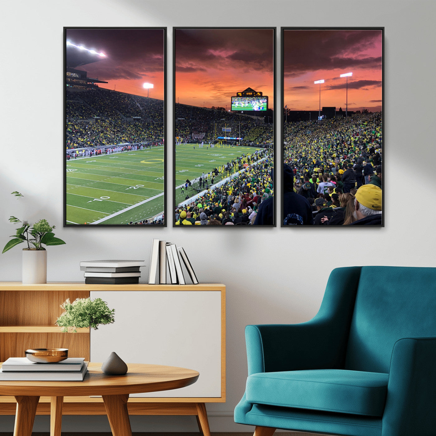 MGV-FC-48X32-3P - Eugene Autzen Stadium Canvas Wall Art Print – Sunset Over Iconic Football Field Wall Decor for Home