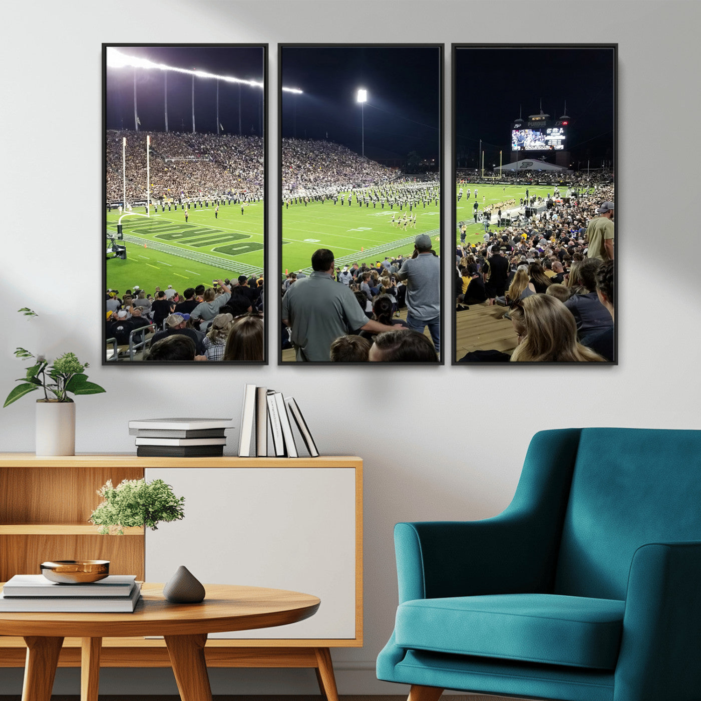 MGV-FC-48X32-3P - Purdue University Boilermakers Football Team Print - West Lafayette Ross-Ade Stadium Wall Art Canvas