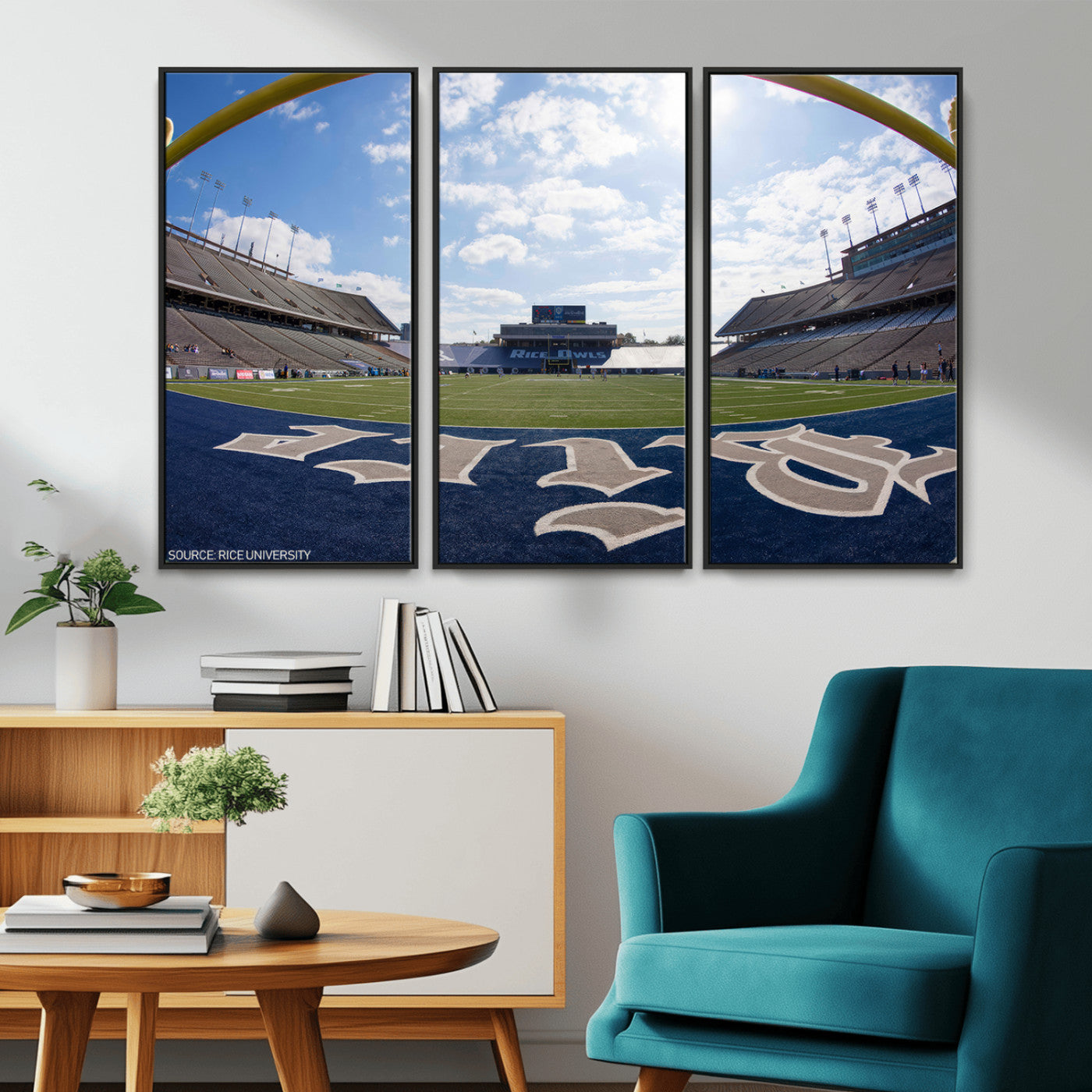 MGV-FC-48X32-3P - Rice University Owls Football Team Print - Houston Rice Stadium Wall Art Canvas Print