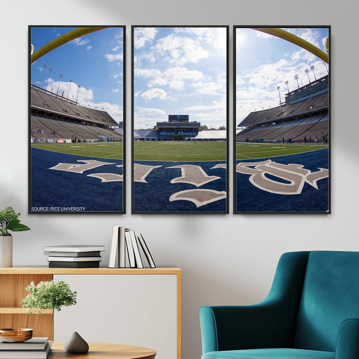 50267-MGV-CV-36X24 - Rice University Owls Football Team Print, Houston Rice Stadium, Framed and Ready to Hang