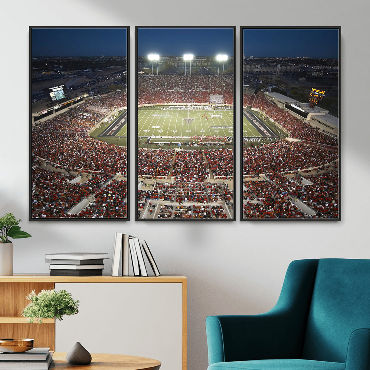 55763-MGV-CV-36X24 - Texas Tech Red Raiders Football Team Print, Lubbock Jones AT&T Stadium, Framed and Ready to Hang