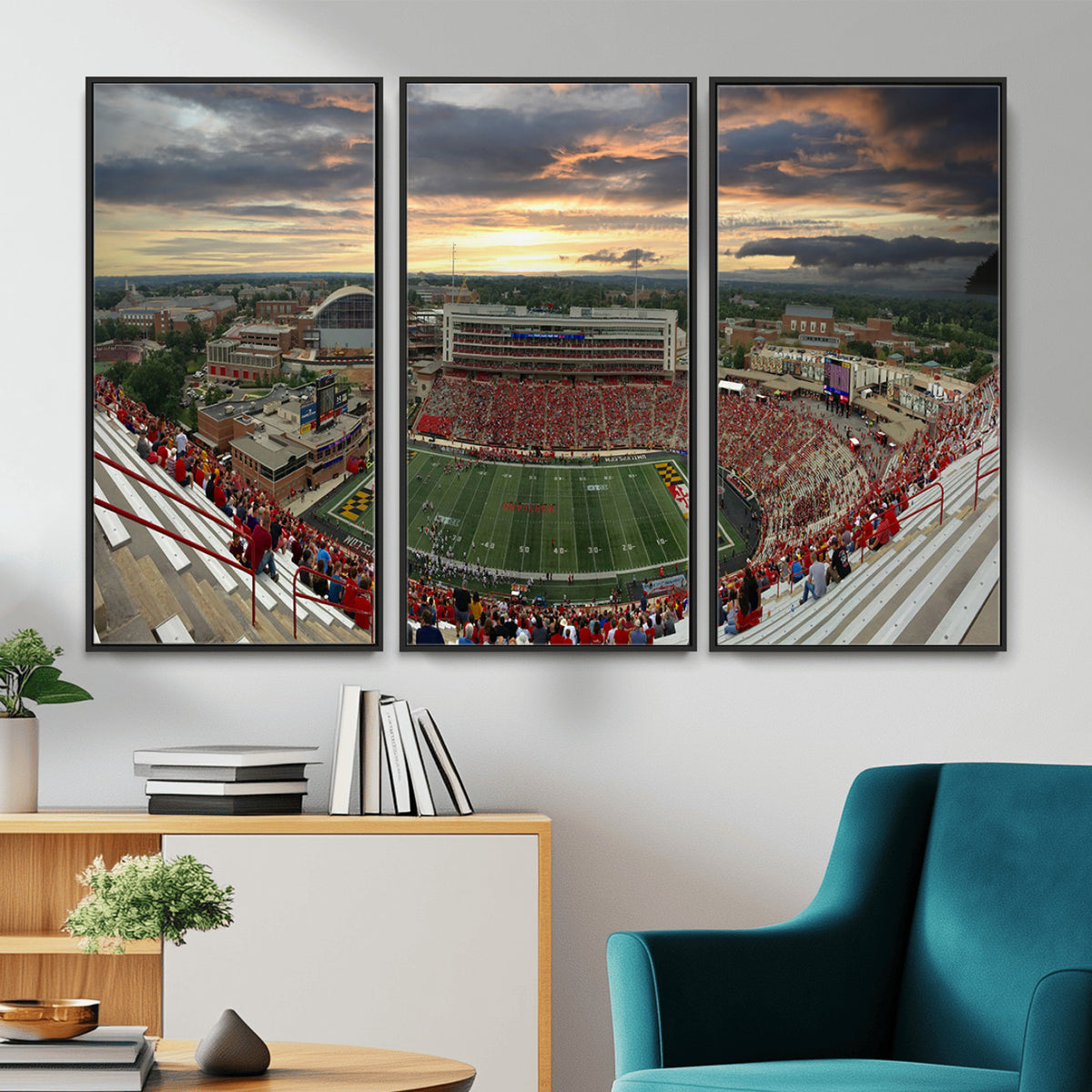 29993-PAN-FL-20X10 - University of Maryland Terrapins Football Team Print - College Park SECU Stadium Wall Art Canvas