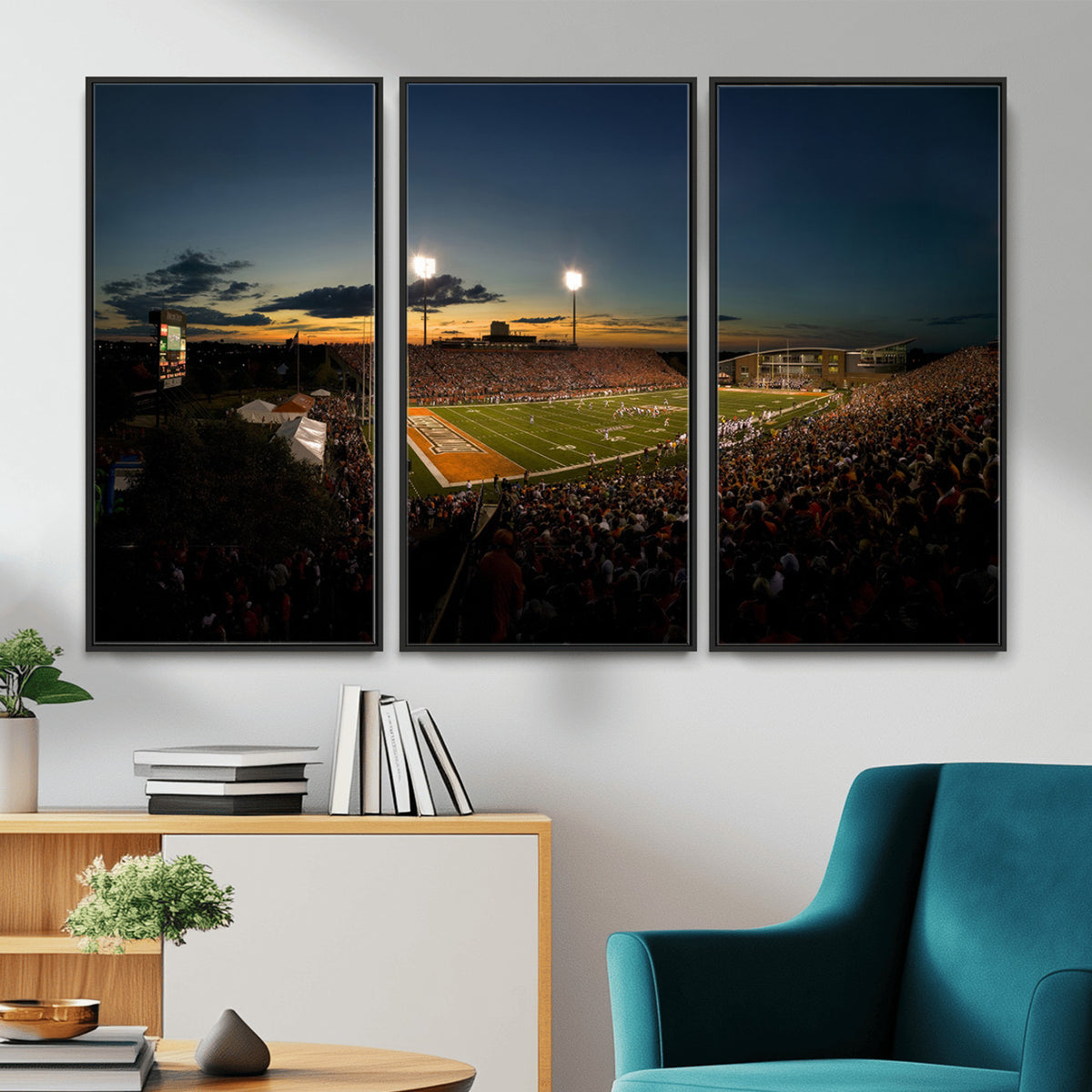 15980-PAN-FL-20X10 - Ball State Cardinals Football Team Print - Muncie Scheumann Stadium Wall Art Canvas Print