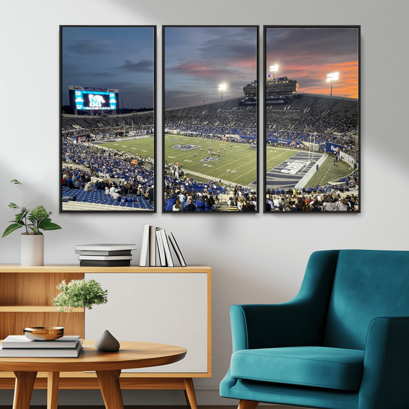 MGV-FC-48X32-3P - Memphis Tigers Football Team Print - Memphis Simmons Bank Liberty Stadium Wall Art Canvas Print