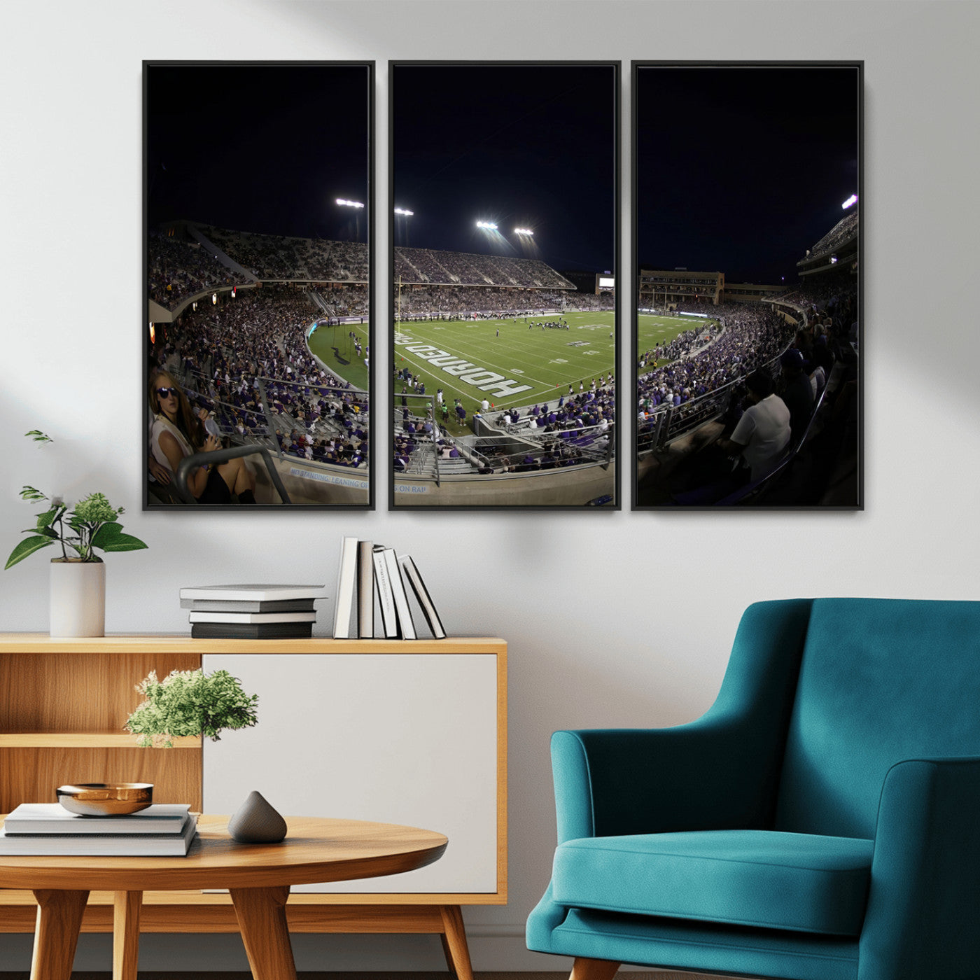 MGV-FC-48X32-3P - TCU Horned Frogs Football Team Print - Fort Worth Amon G. Carter Stadium Wall Art Canvas Print.