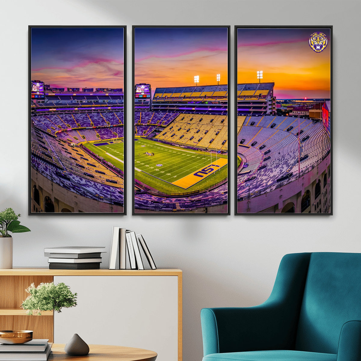 93538-MGV-CV-36X24 - The Louisiana State University Tigers Football Team Print, Framed and Ready to Hang Stadium Print