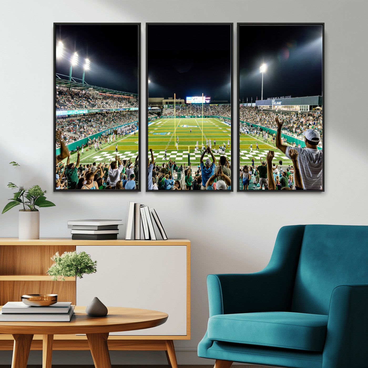 MGV-FC-48X32-3P - The Tulane University Green Wave Football Team Print - New Orleans Yulman Stadium Wall Art Canvas