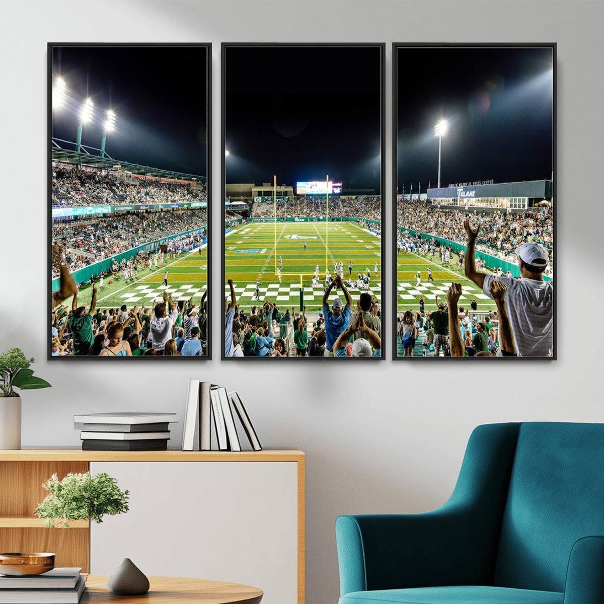 56448-MGV-CV-36X24 - The Tulane University Green Wave Football Team Print, New Orleans Yulman Stadium