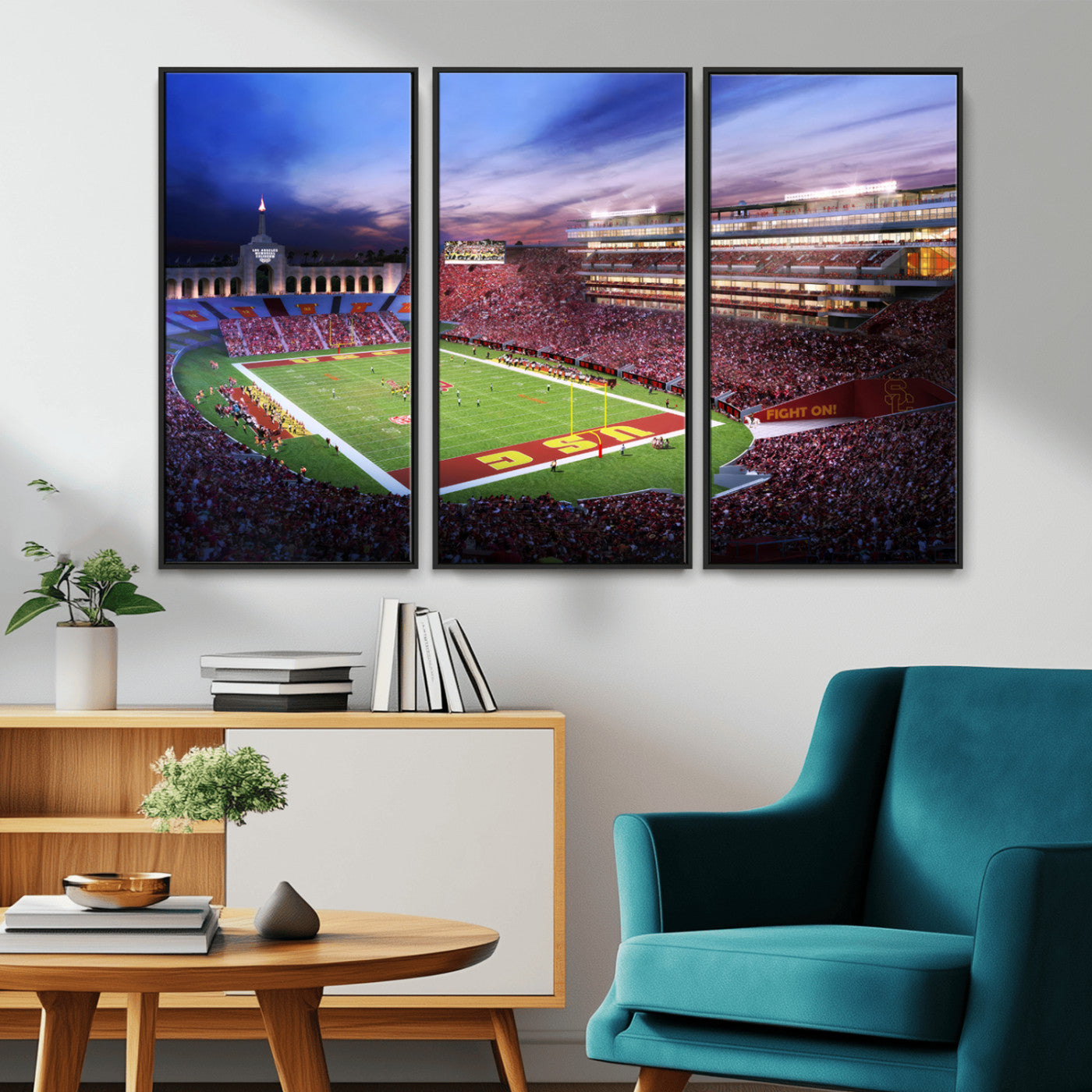 MGV-FC-48X32-3P - The University of Southern California USC Trojans Football Team Print - Los Angeles Memorial