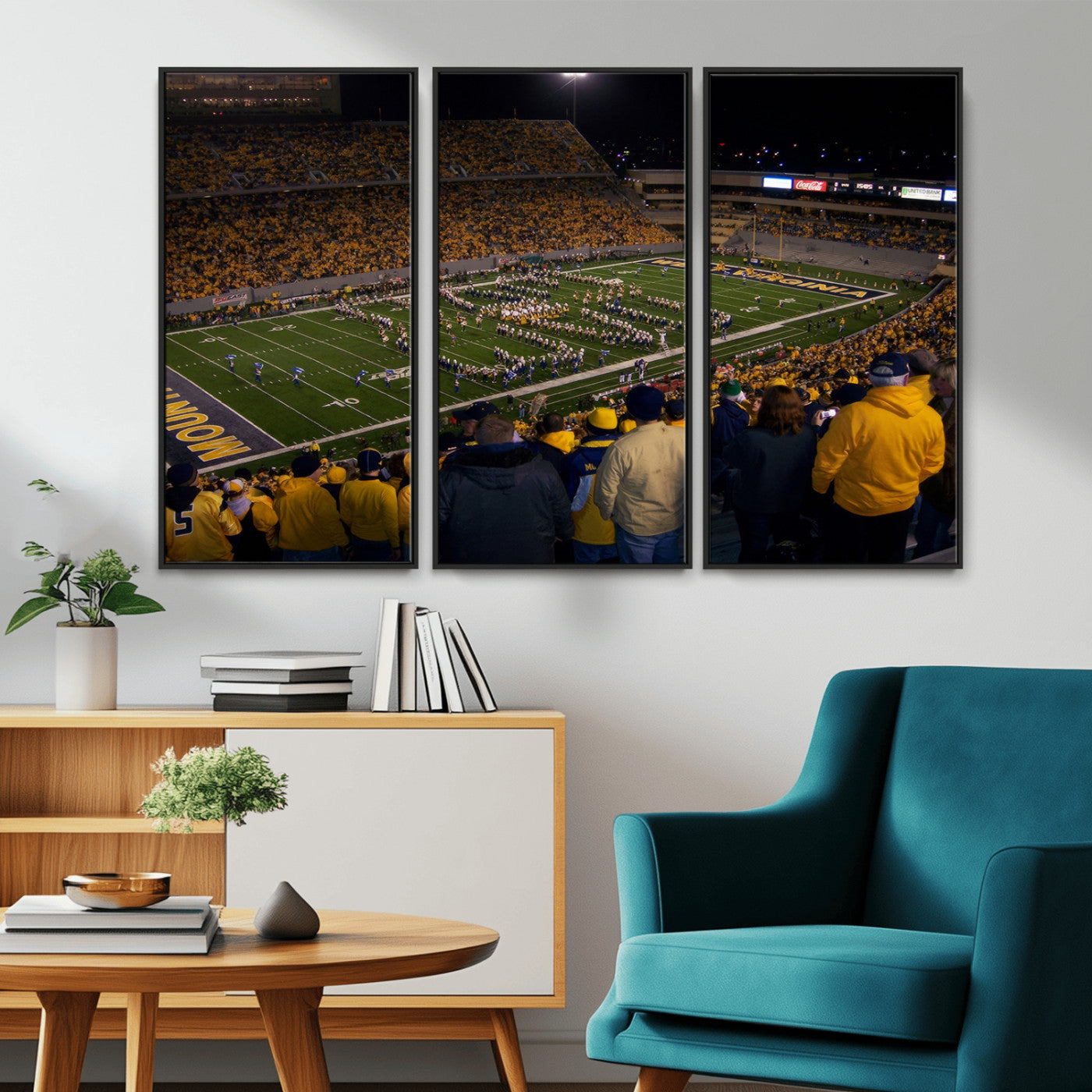 MGV-FC-48X32-3P - West Virginia Uni Mountaineers Football Team Print - Milan Puskar Stadium Canvas Print Wall Art,