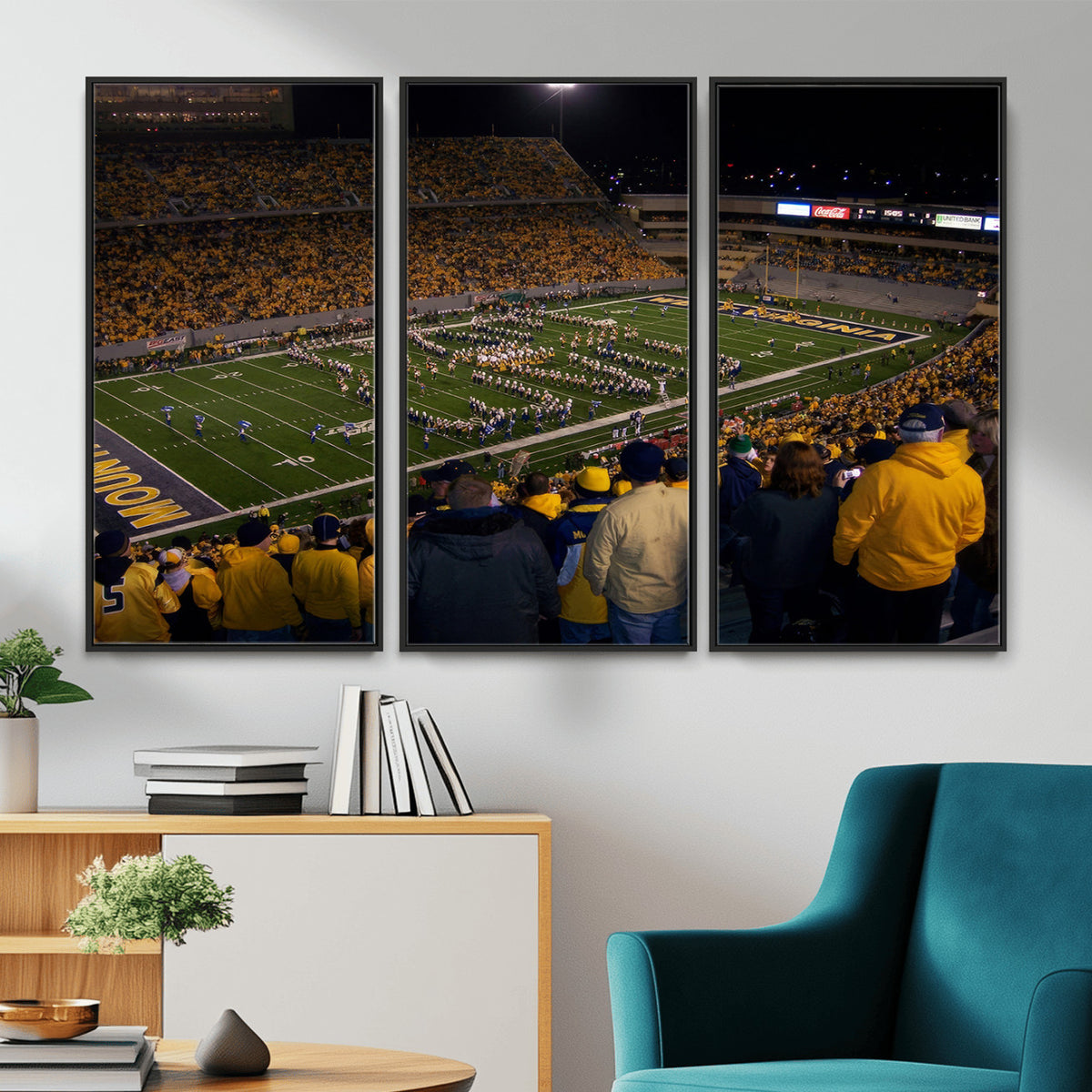 58154-MGV-CV-36X24 - West Virginia University Mountaineers Football Team Print, Milan Puskar Stadium, Morgantown