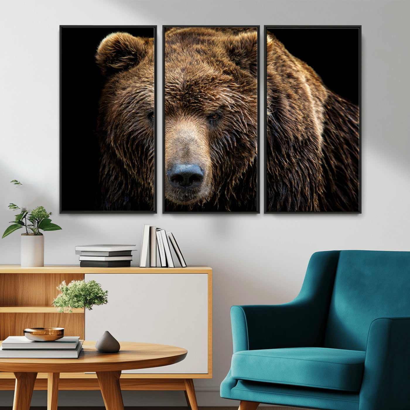MGV-FC-48X32-3P - Grizzly Brown Bear Canvas Wall Art, Wildlife Animal Canvas Artwork Bear Print, Bear Wall Art Print,