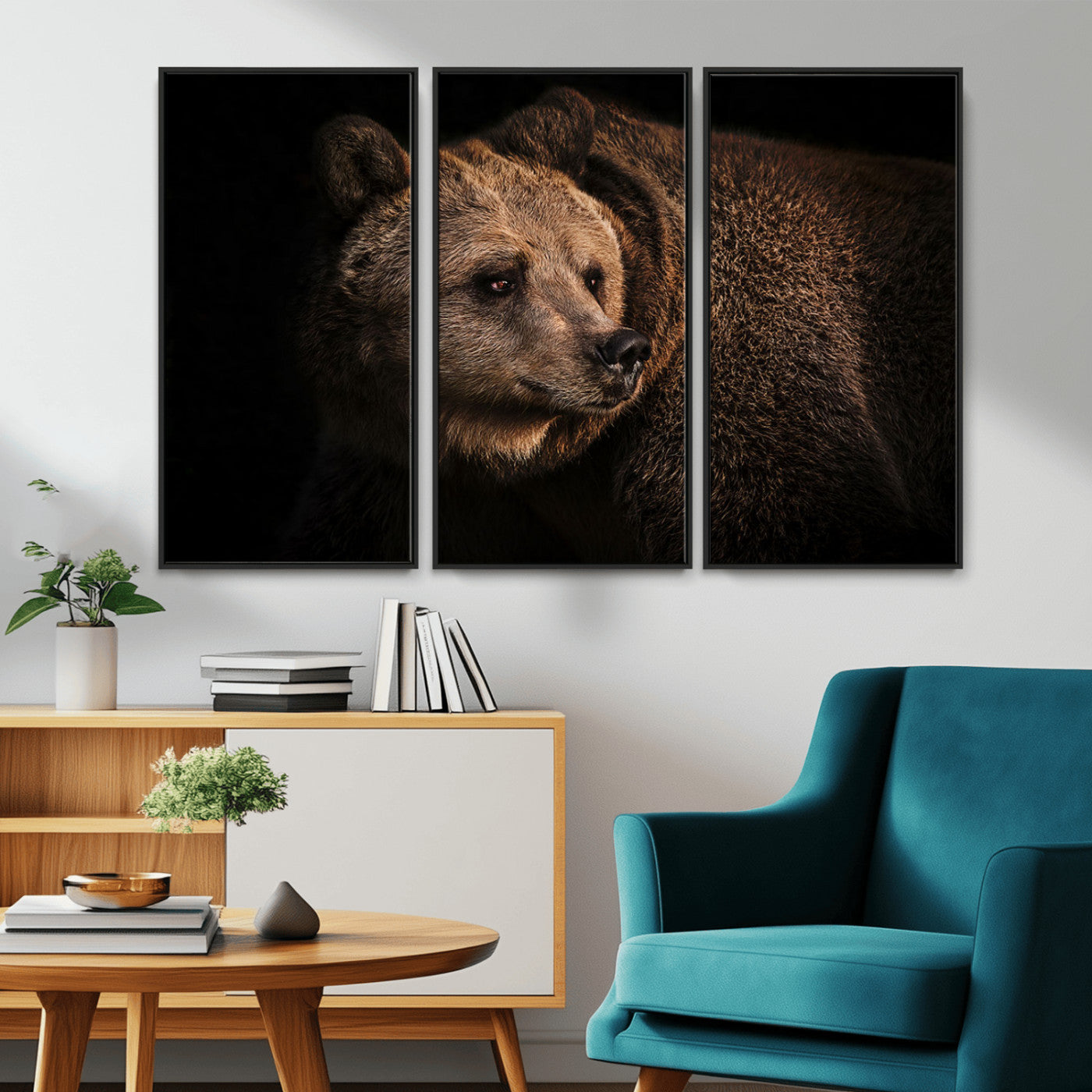 MGV-FC-48X32-3P - Wild Grizzly 399 Bear Canvas Wall Art Print, Bear Animal Canvas Artwork Print, Black Bear Wall Art