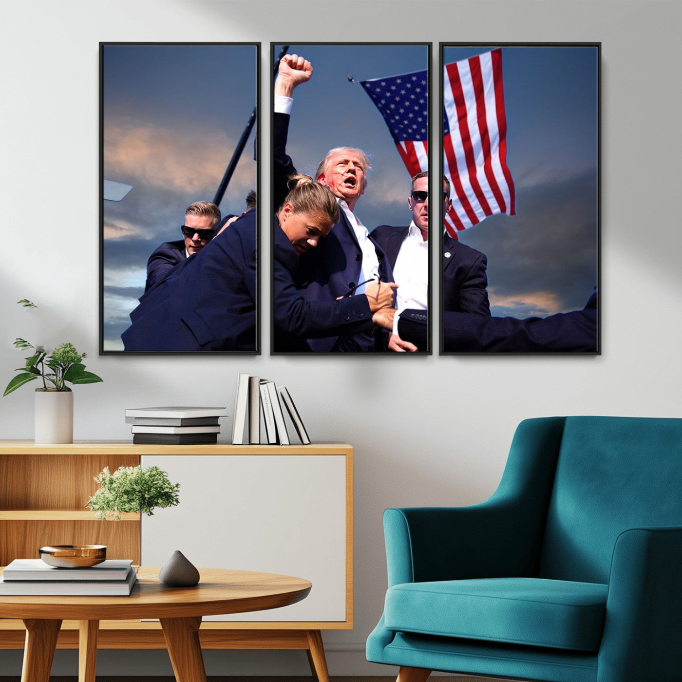 MGV-FC-48X32-3P - Donald Trump Assassination Attempt Wall Art Print, Trump Historic Footage - Iconic Reaction by Trump