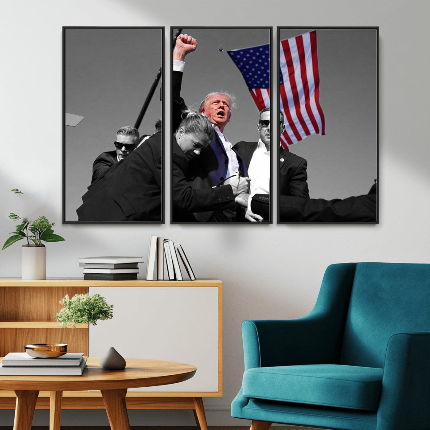 MGV-FC-48X32-3P - Donald Trump Assassination Attempt Wall Art Print, Trump Historic Footage - Iconic Reaction by Trump