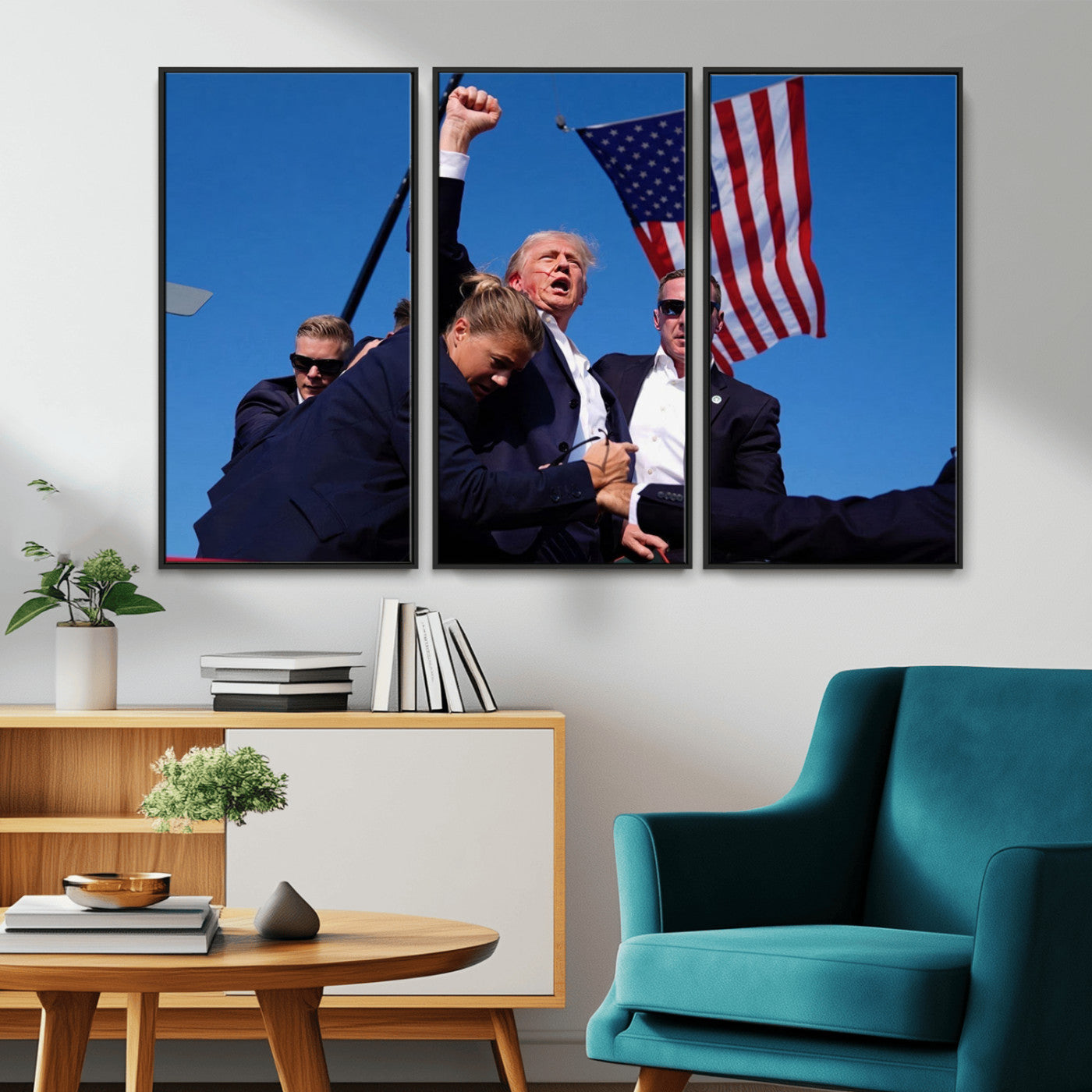 MGV-FC-48X32-3P - Donald Trump Assassination Attempt Wall Art Print, Trump Historic Footage - Iconic Reaction by Trump