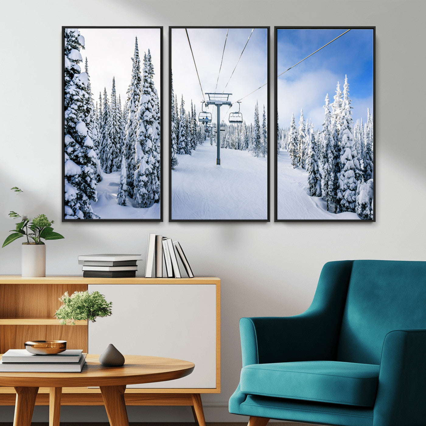 MGV-FC-48X32-3P - Winter Ski Lift Wall Art Print - Landscape Wall Art | Snowy Mountain Adventure | Perfect for Cabin