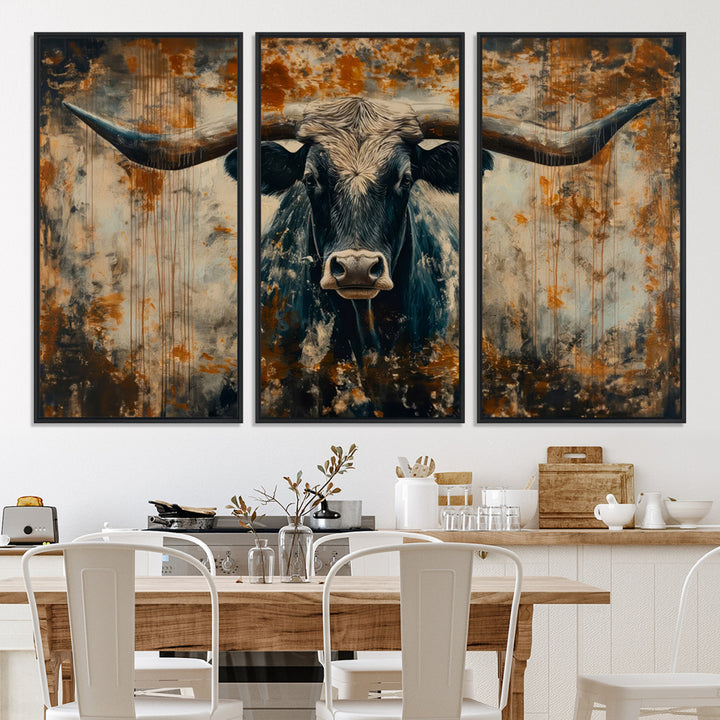 Abstract Longhorn Bull Wall Art | Rustic Western Wall Decor | Framed and Ready to Hang | Ideal for Farmhouse, Lodge, and Barn Decor