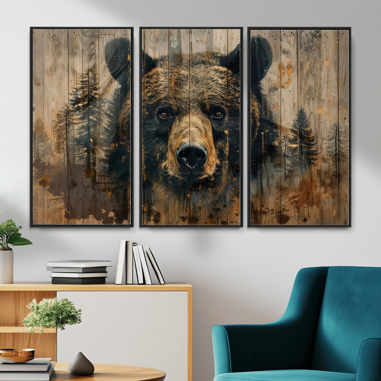 51373-MGV-CV-36X24 - Abstract 399 Bear Wall Art | Rustic Cabin Wall Decor with Forest Design for Farmhouse Wall Decor