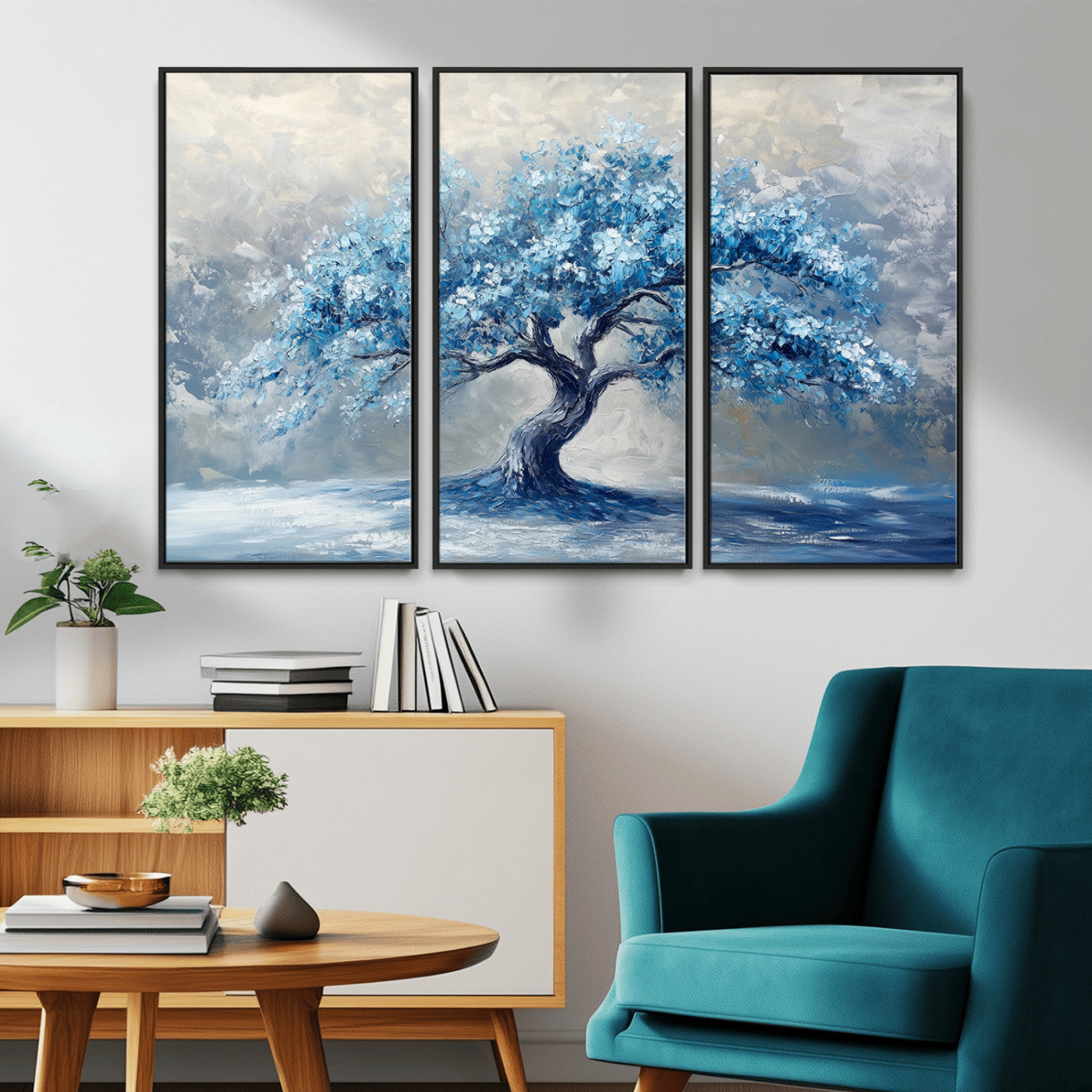 MGV-FC-48X32-3P - Abstract Blue Tree Art Canvas Print, Majestic Tree Wall Art Print for Farmhouse Decor