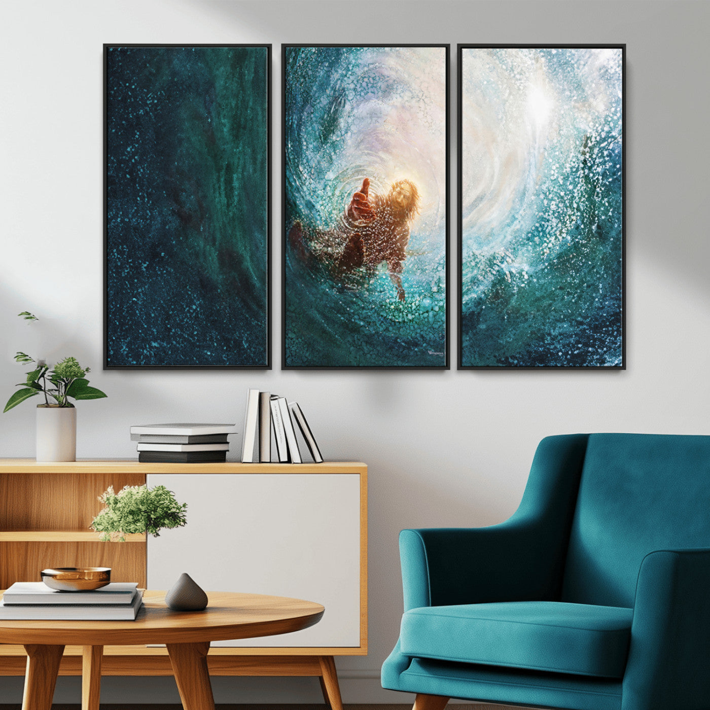MGV-FC-48X32-3P - Powerful Jesus Canvas Print - Hand of Salvation, Inspirational Wall Art - Framed, Ready to Hang for