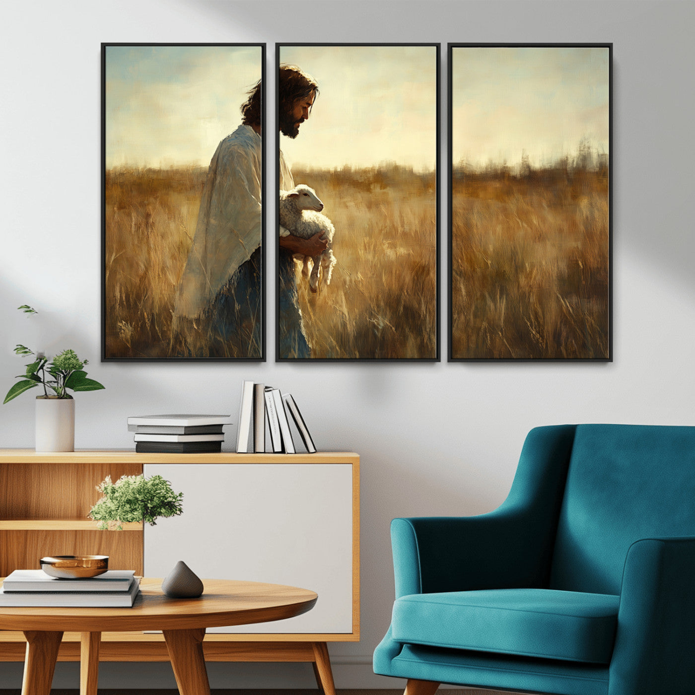 MGV-FC-48X32-3P - Jesus the Good Shepherd Wall Art Canvas Print - Inspirational Christian Religious Print for Prayer