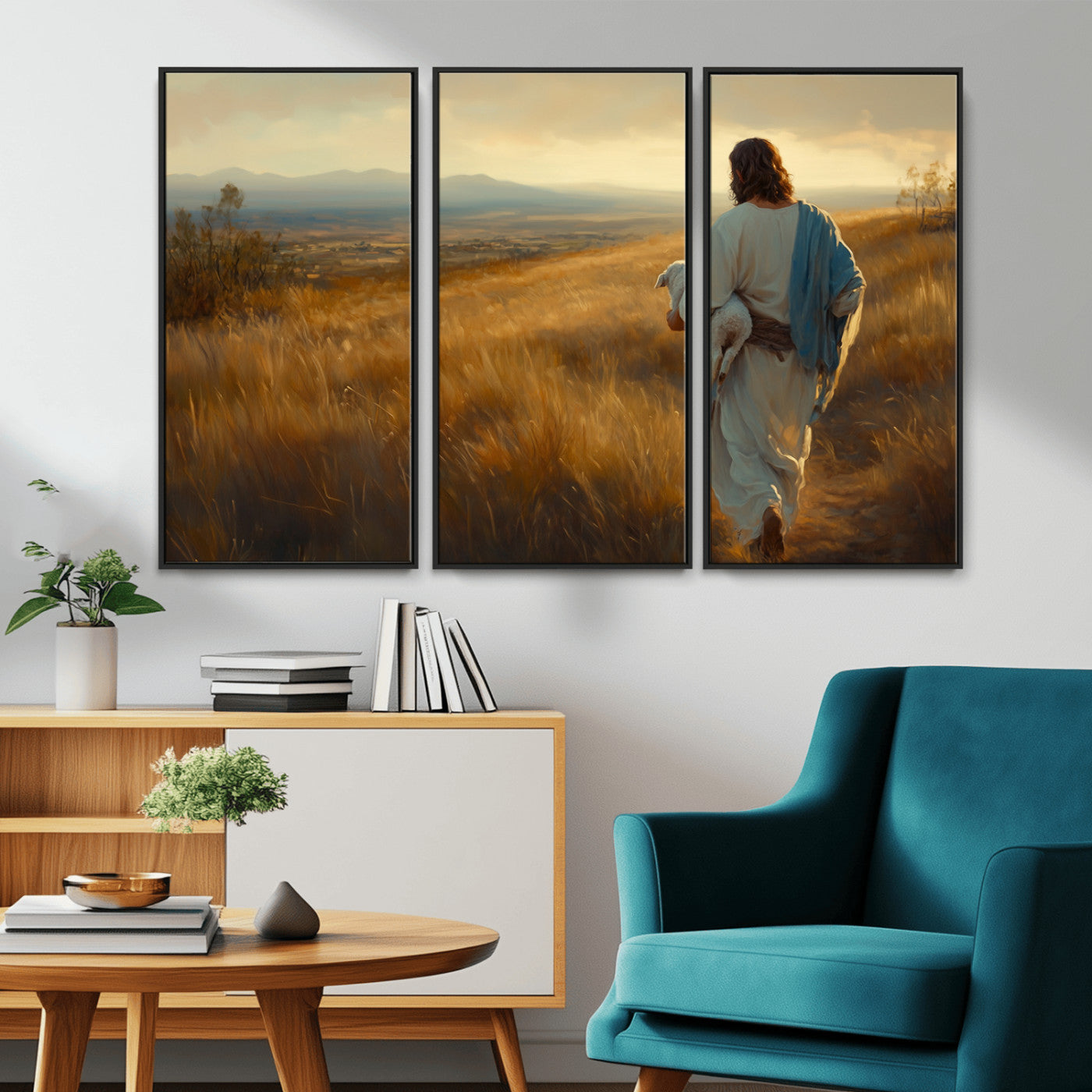 MGV-FC-48X32-3P - Jesus the Good Shepherd Wall Art Canvas Print - Inspirational Christian Religious Print for Prayer